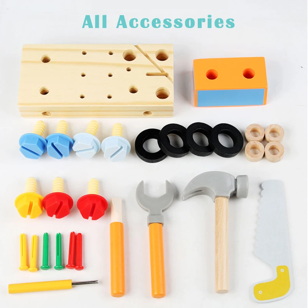 Stół warsztatowy dla dzieci drewniana zabawka zabawka Montessori od 2 3 4 lat walizka narzędziowa umiejętności motoryczne zabawka DIY zabawka edukacyjna zabawka prezent dla dziecka