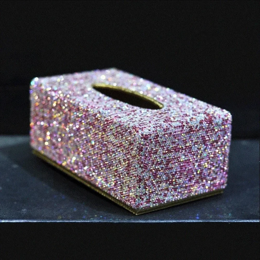 Paper Box Cover Case for Home Car Office use Sparkly Fashion Car Tissue Box with Bling Bling Crystals Pink White Gold Towel