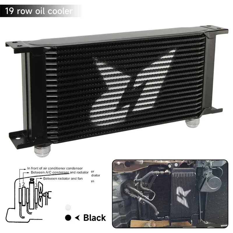 Mocal Style 19 Row Stacked Plate Aluminum Oil Cooler 248MM Transmission AN10 Engine Universal Black/Silver