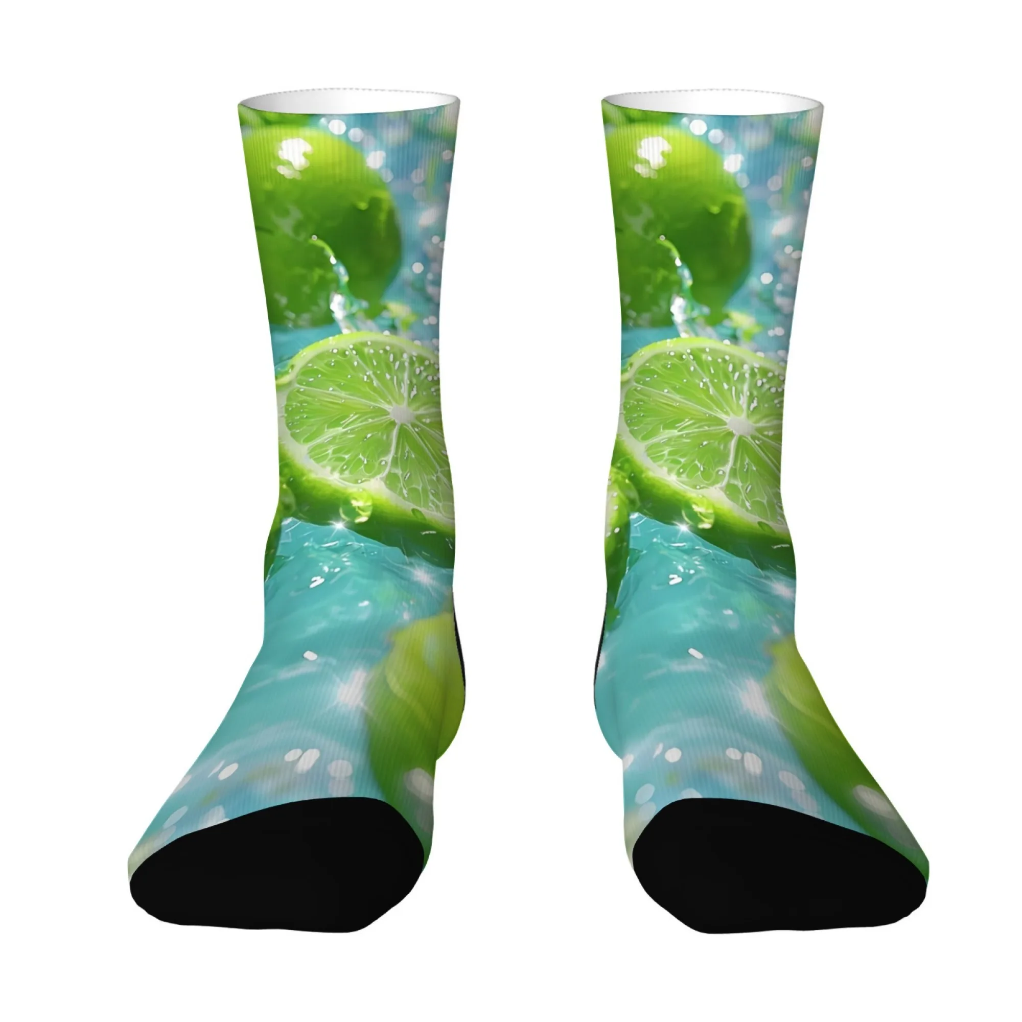 Refreshing Lemon Lime Socks Summer Fruit Soda Style Breathable Mid Calf Socks for Men and Women Unisex Socks for Beach Holiday