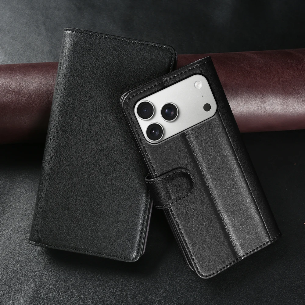 Calf Grain Genuine Leather Phone Case Cover For iphone 17 Pro Max 16 Air 17e 16e 15 14 Plus 12 Mini 13 Pro Max Flip Cases Wallet