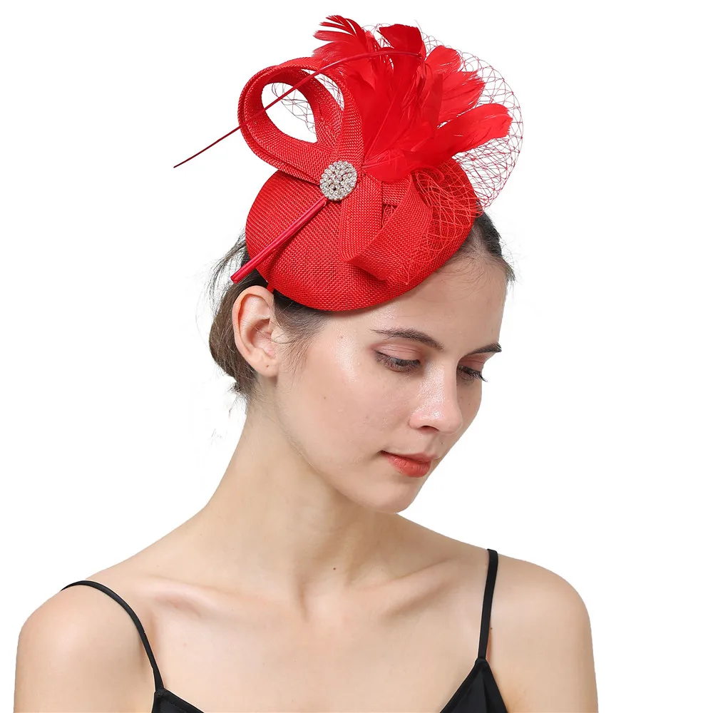 Marine Fascinator Hut Derby Hochzeit niedlichen Schleier Sinamay Milli nery Kopf bedeckung Party Kirche Kopf bedeckung Mode Feder Haar Zubehör – Detail 6
