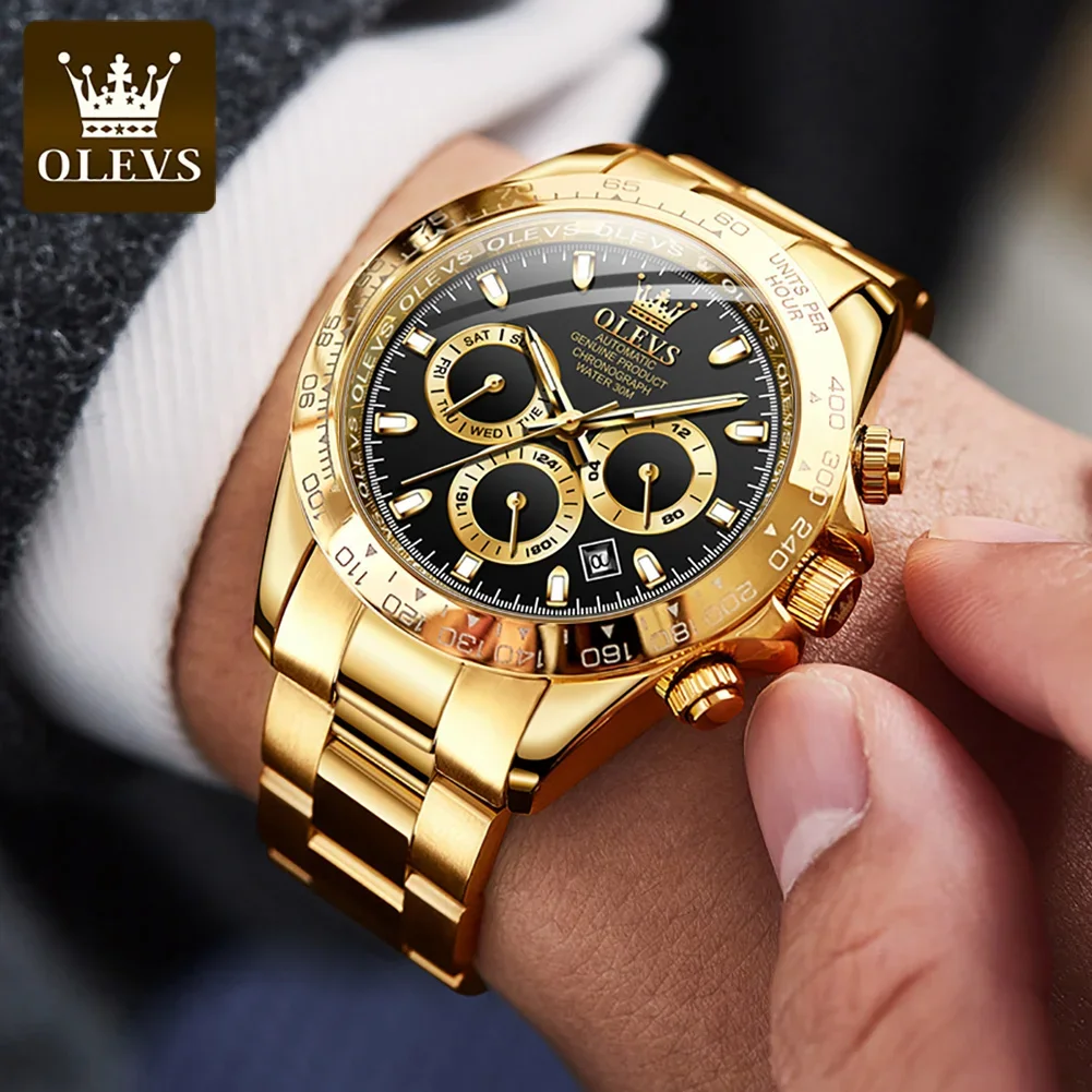 OLEVS 6638 Waterproof Automatic Mechanical Watch For Men, Large Dial Fashion Stainless Steel Strap Men Wristwatch Luminous