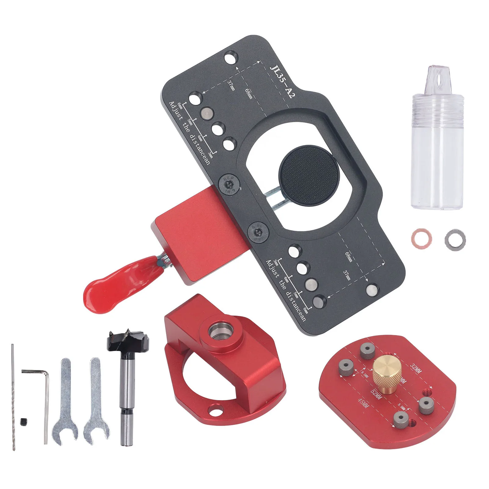 JL35-A2 Maschera per foratura cerniera Guida per fori Maschera per cerniera per porta nascosta da 35 mm in lega di alluminio per installazione di porte e armadietti