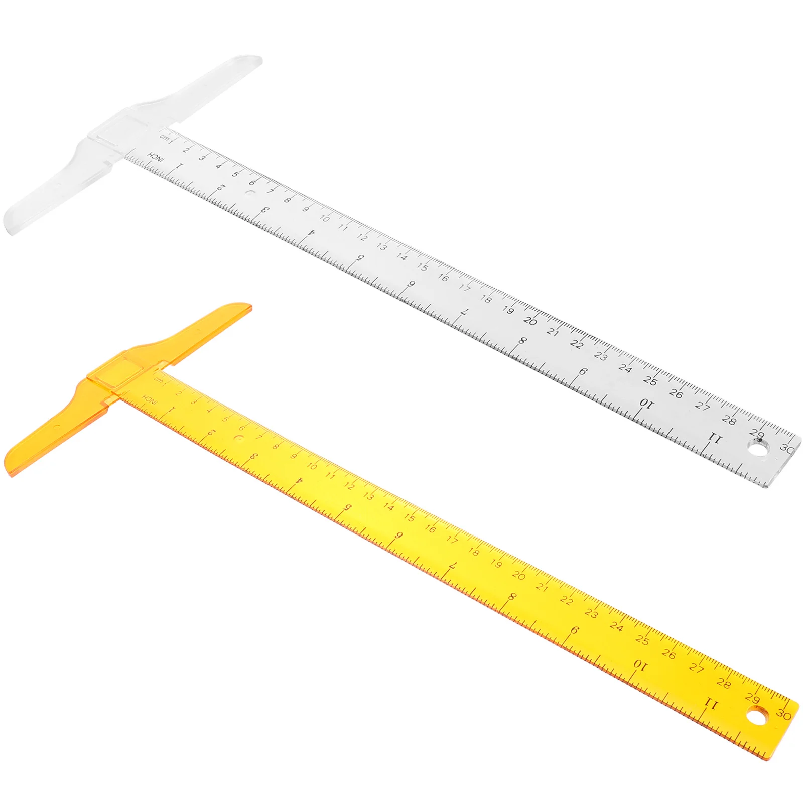 2Pcs T Shape Rulers Plastic Double Scale Measuring Tools Accurate Drafting Rulers for Students Architects Designers