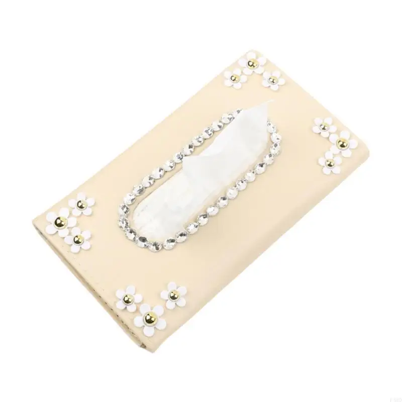  Small Leather Sun Guard Tissue Box Case with Sparkling Daisies Accent Tissue Holders Decorative Perfect for Any Vehicle