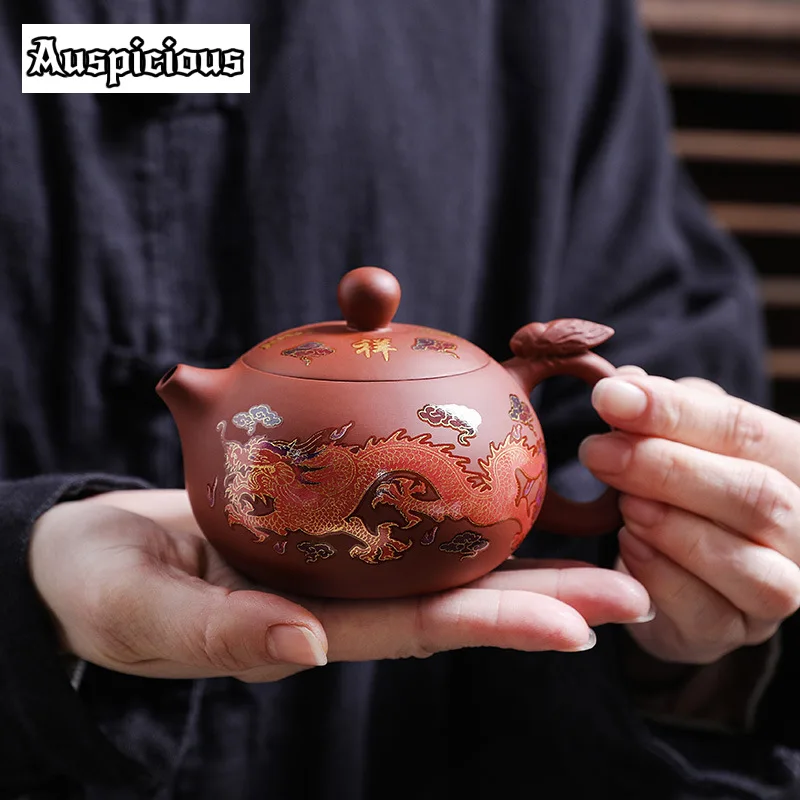 Imagem -02 - Bule de Argila Roxa Dragão e Phoenix Cozido Xishi Pot Fengming Zisha Pot Cru Ore Zhu Chaleira de Lama 170ml