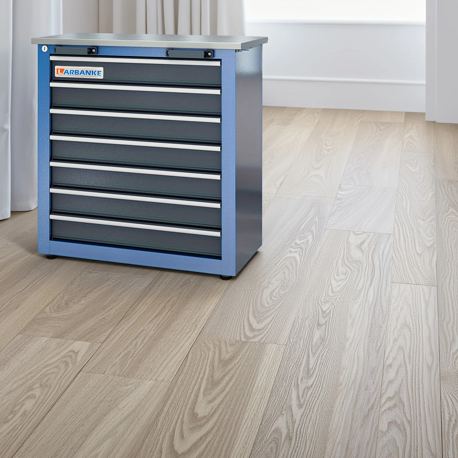 Armoire à outils à 7 tiroirs, armoire à outils avec 360 ° Roues en caoutchouc, serrure de sécurité, tapis antidérapant en coton perlé