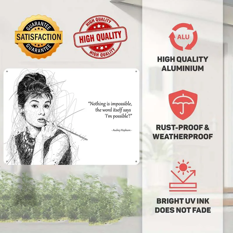 Audrey Hepburn Quotes Metal Poster Perfect Gift for Fans Lovers Customized Wall Art Metal Sign for Home Decor Accessories Items
