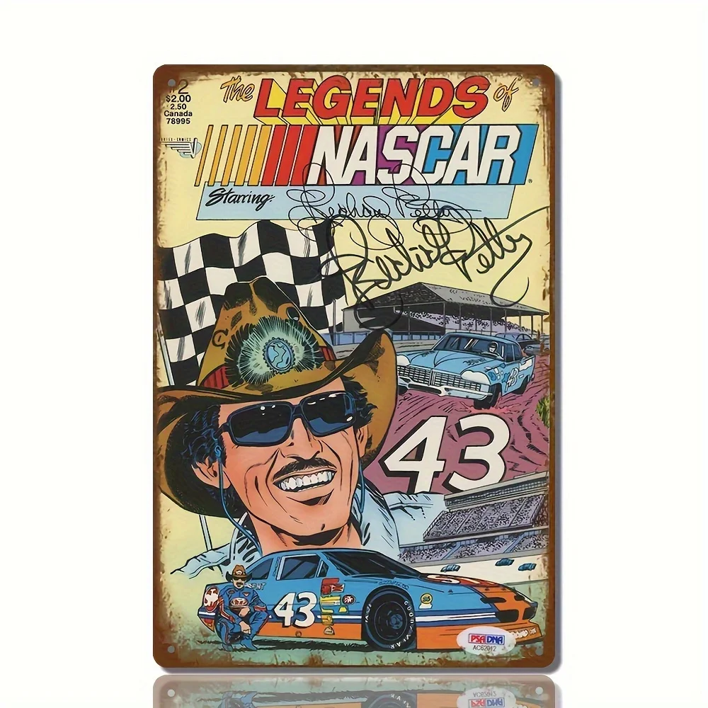 

LEGENDS NASCAR 43 Metal Tin Sign, Iron Wall Hanging Art for Home Bar Pub Cafe English Language Retro NASCAR-Inspired Decorative