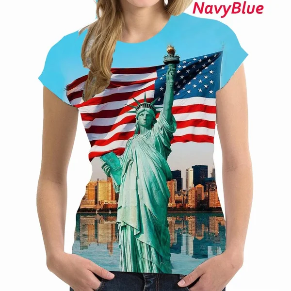 Fashion American Independence Day Special Statue of Liberty 3D Personality Short-sleeved T-shirt for Women Summer Harajuku Shirt