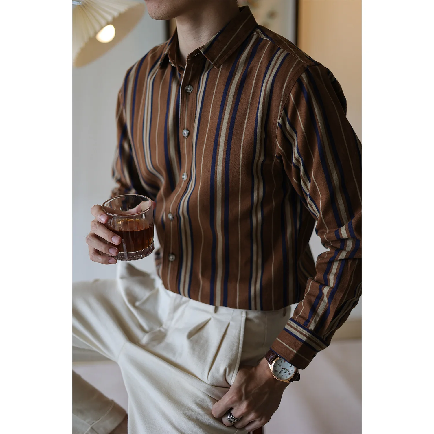 Men\'s Striped Shirt Pure Cotton Long Sleeves Janpanese Style Vintage Workwear Casual Spring Summer Streetwear Fashion