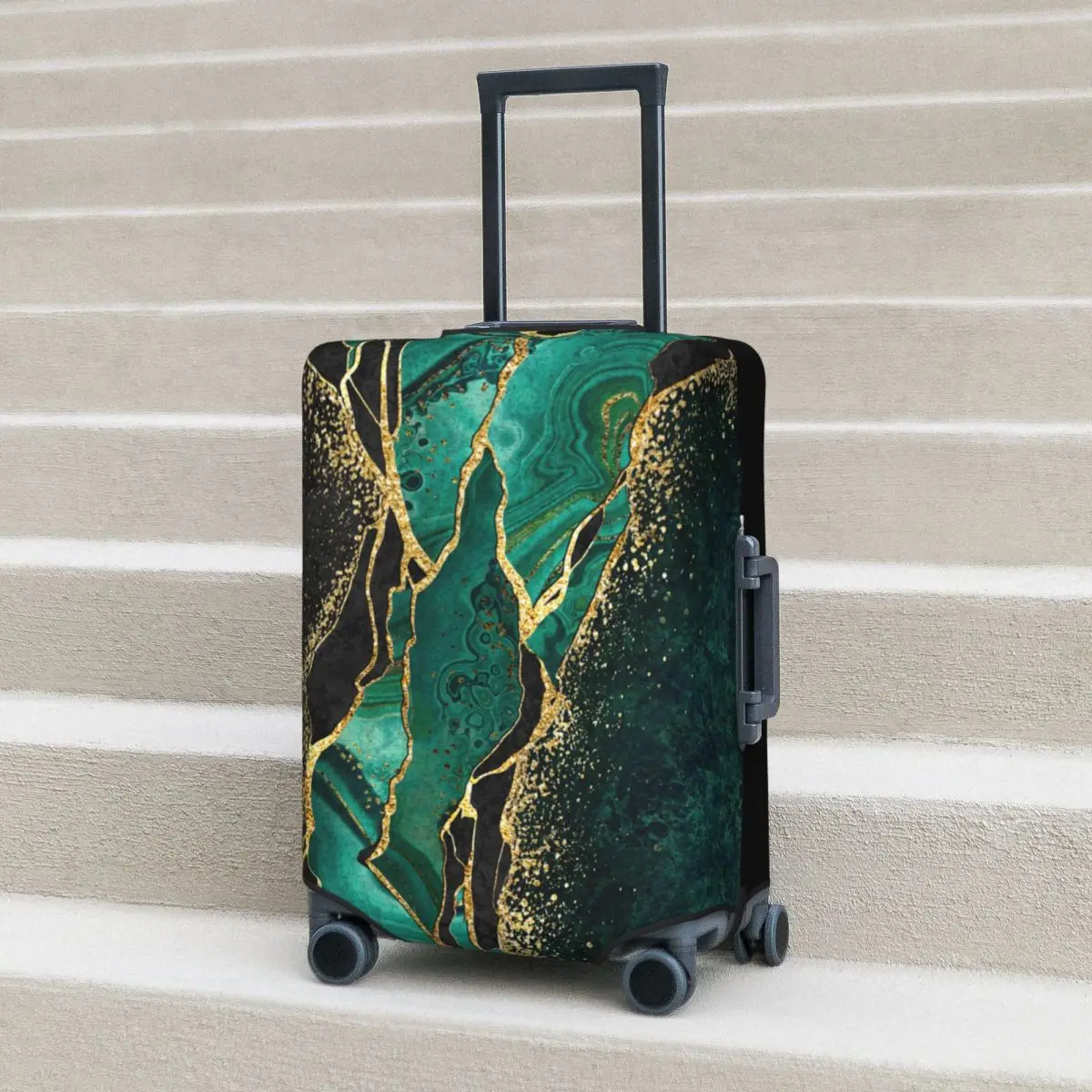 

Green Marble Suitcase Cover Abstract Art Cruise Trip Protection Holiday Elastic Luggage Supplies