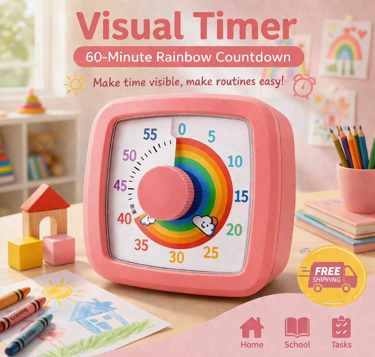 Temporizador Visual Escolar para Niños con Luz Nocturna, Cronómetro Digital, Temporizador Pomodoro para Cocina y Uso Doméstico