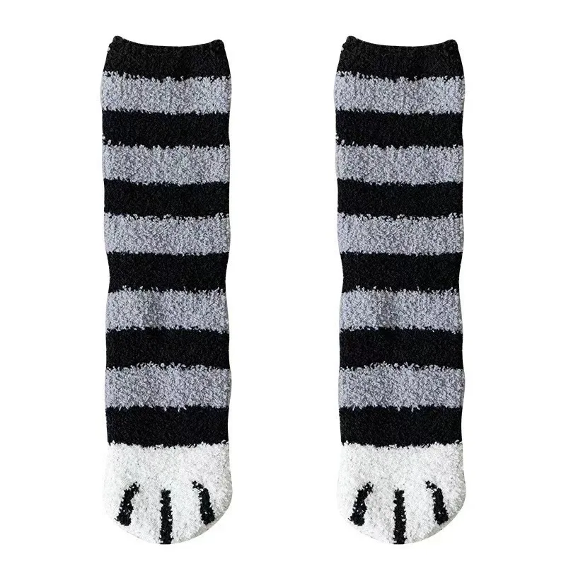 1/6 Pairs Frauen Herbst Winter Dicke Warme Katze Pfote Muster Mitte Rohr Socken Bequeme Schweiß Absorbieren Korallen Fleece Casual Socken – Detail 8