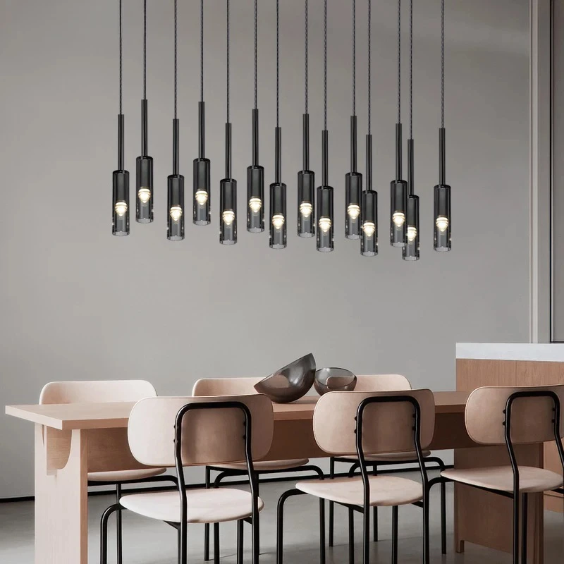 

Modern Copper LED Glass Long Chandelier Staircase Villa Living Room Dining Room Bedroom Room Pendant Lights