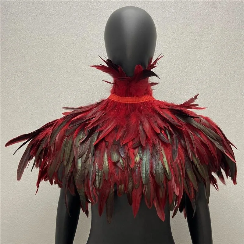 Capa de hombro para mujer, abrigo de fiesta, abrigo gótico Punk de plumas, ropa de baile de graduación, chal de plumas, abrigos de Halloween, chaquetas