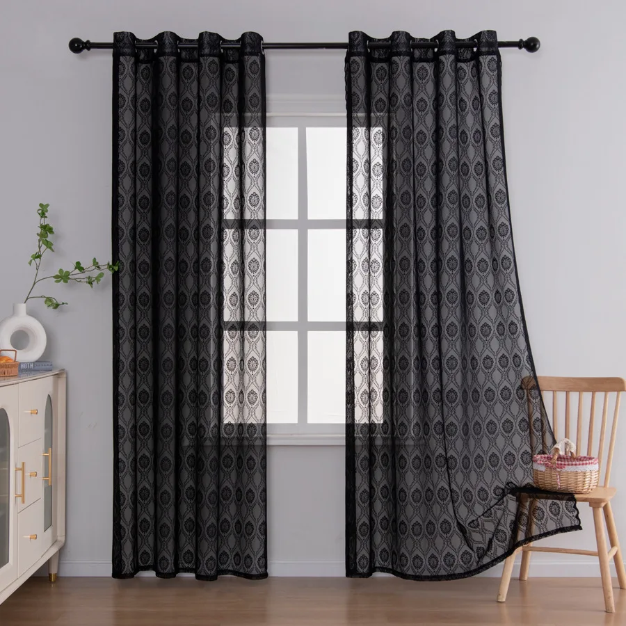 American Vintage Embroidered Lace Sheer Curtain Elegant Transparent Tulle for Living Room Bedroom French Style Farmhouse Decor