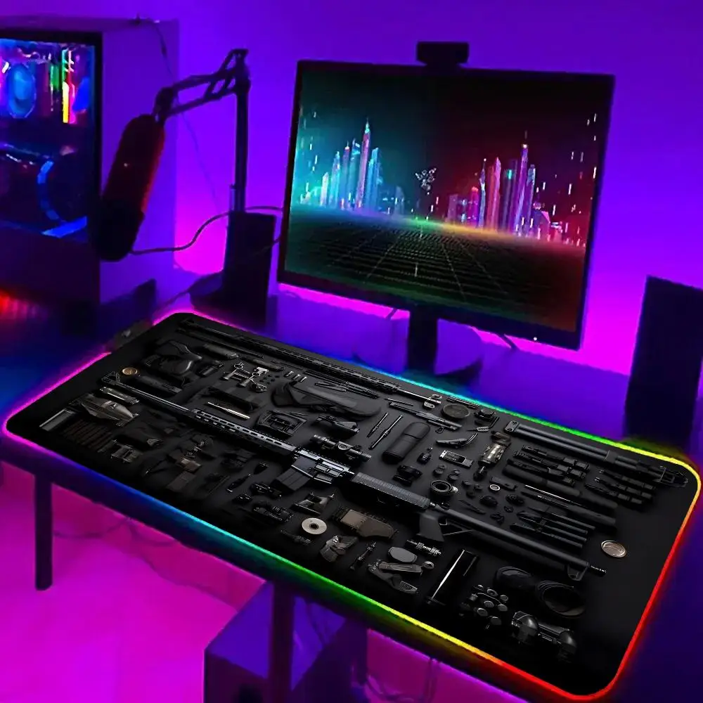 

RGB Oval Tactical Gun Large Mouse Pad Precision Gaming Design Desk Pads Anti-Slip Rubber Bottom Washable Surface Office Mat