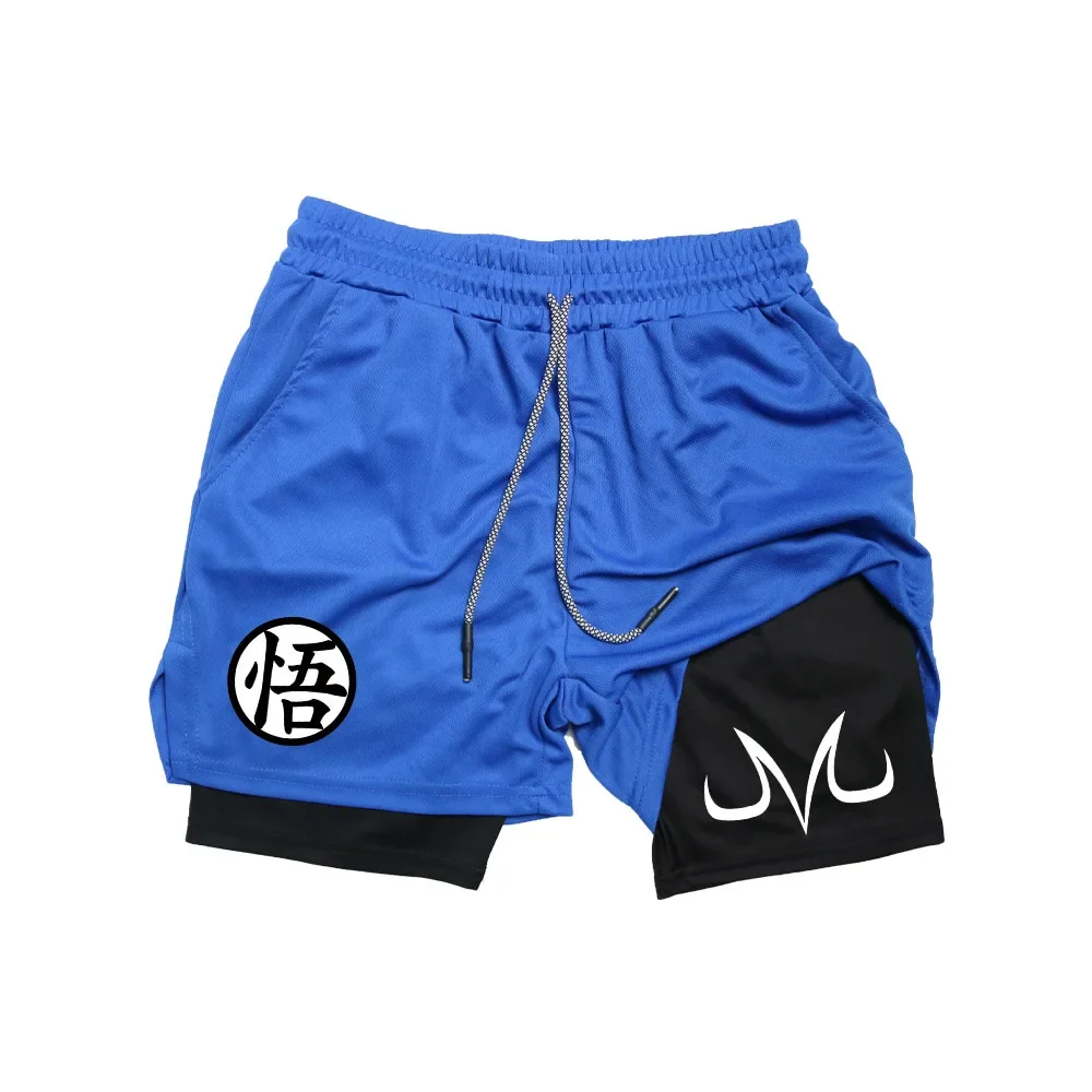 Shorts de Ginástica Anime para homens e mulheres, Shorts Fitness Estampados com Manga, Shorts de Performance Esportiva, Malha de Secagem Rápida 2 em 1