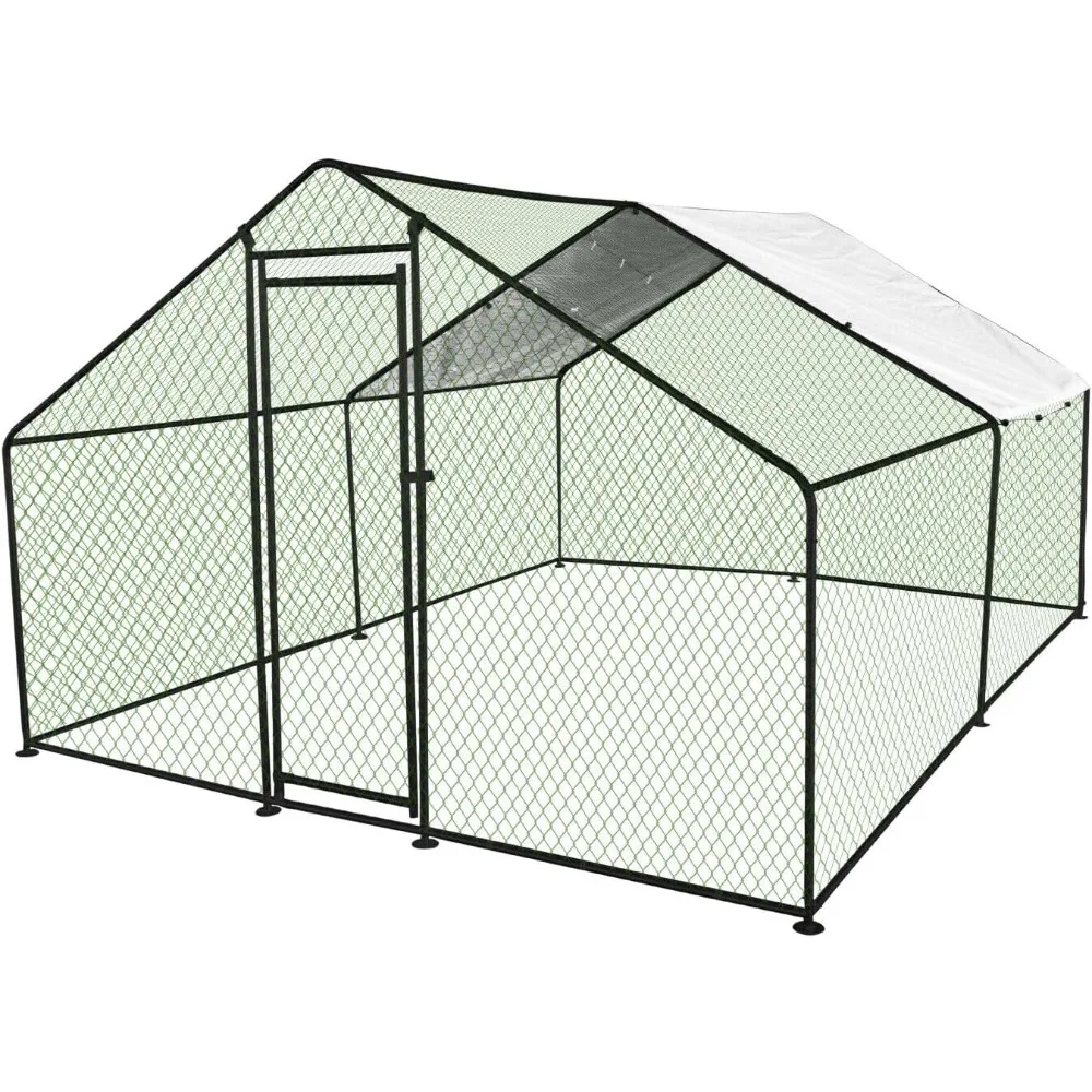 

10ft Large Metal Chicken Coop, Walk-in Chicken Run Poultry Cage with Waterproof Cover, Hen House Rabbits Habitat Farm Pen for Ou