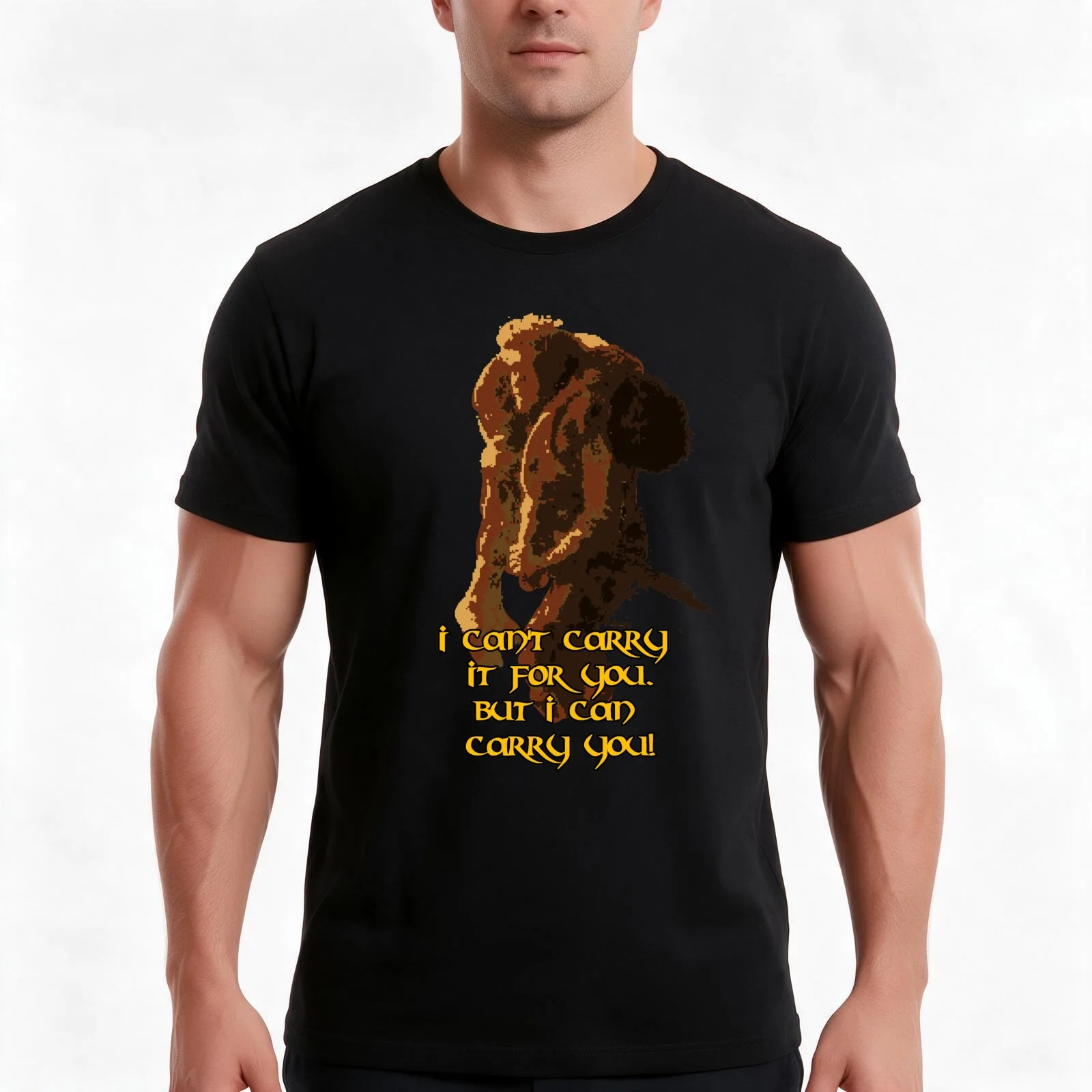 Sam carrying Frodo T-Shirt, Summer Casual Cotton Tee, Oversized Streetwear Tops, Vintage Graphic Print, Loose Fit Short Sleeve