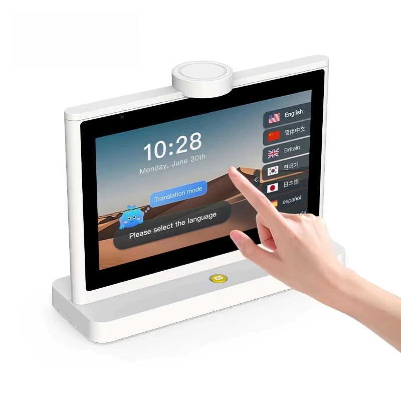 

Interactive multilingual communication end point dual touchscreen design for seamless two-way translation