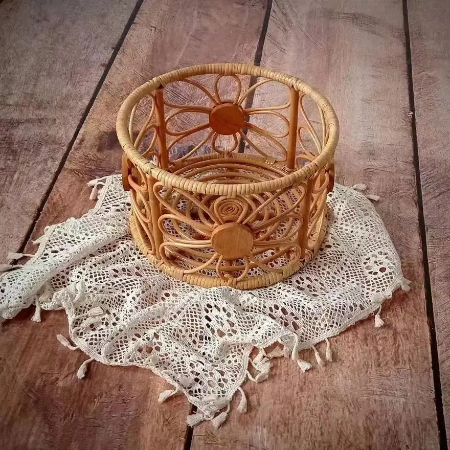 Hand-woven Rattan Ins Newborn Photography Props Posing Props Baby Photo Basket Shooting Container Creative Prop