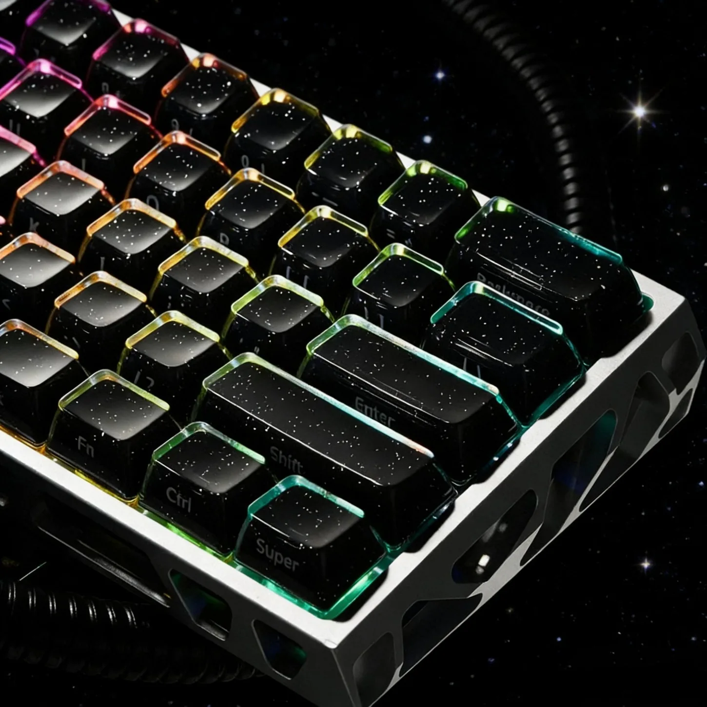 

OEM Starry Jelly Keycaps 136 Keys Black Sparkling Crystal PC+ABS Keycap Set Compatible with Wooting Mechanical Keyboards
