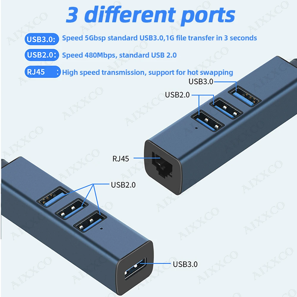 Hub Usb de aleación de aluminio, divisor de varios puertos, Extensor 3,0 Hab, accesorios de ordenador con RJ45