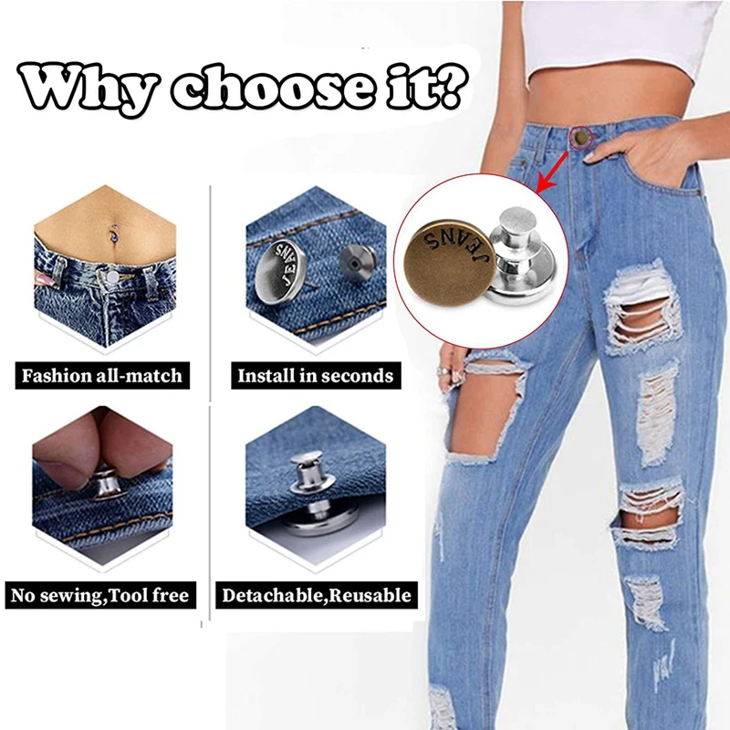 8 Sets Of Button Pin Jeans, Seamless Fit, Detachable Pants Button Pins, Perfect Fit Instant Jeans Buttons