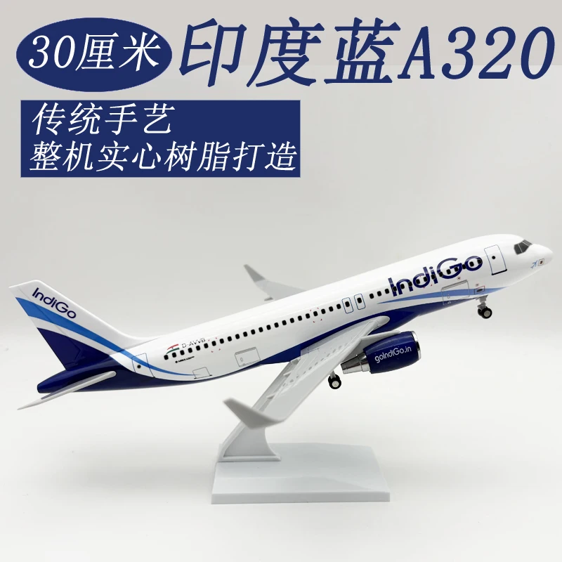 Flugzeugmodell im Maßstab 1:240, 30 cm, IndiGo Airlines A320, aus Zinkdruckguss, mit Ständer, als Souvenir, Geschenk oder für die Sammlung und Ausstellung im Bereich Luftfahrt.
