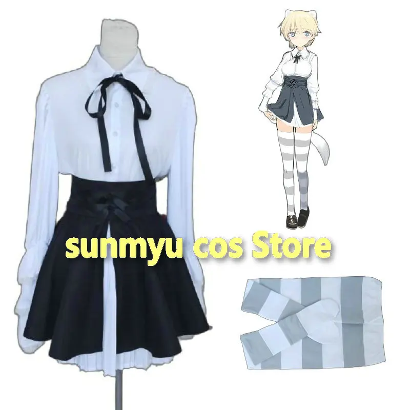 Disfraz de Cosplay de Strike Witches Nikka Edvardine Katajainen con medias, tamaño personalizado, Witches del mundo