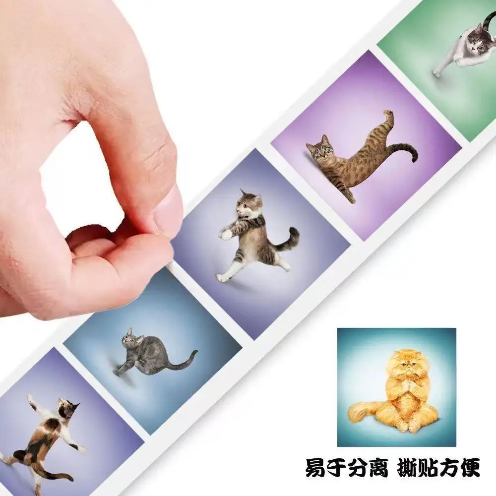 500pcs Cute Cat Roll Stickers Funny Yoga Cat Kawaii Paper Stickers Aesthetic for Scrapbook Journal DIY Craft Decor view 5