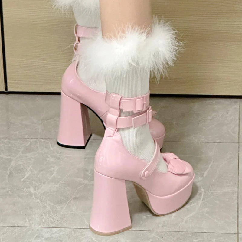 Platform Mary Jane Ladies High Heels 2023. Luxury Chunky Heel Sweet Women Bowknot Buckle Strap Lolita Shoes Female Cosplay Pumps