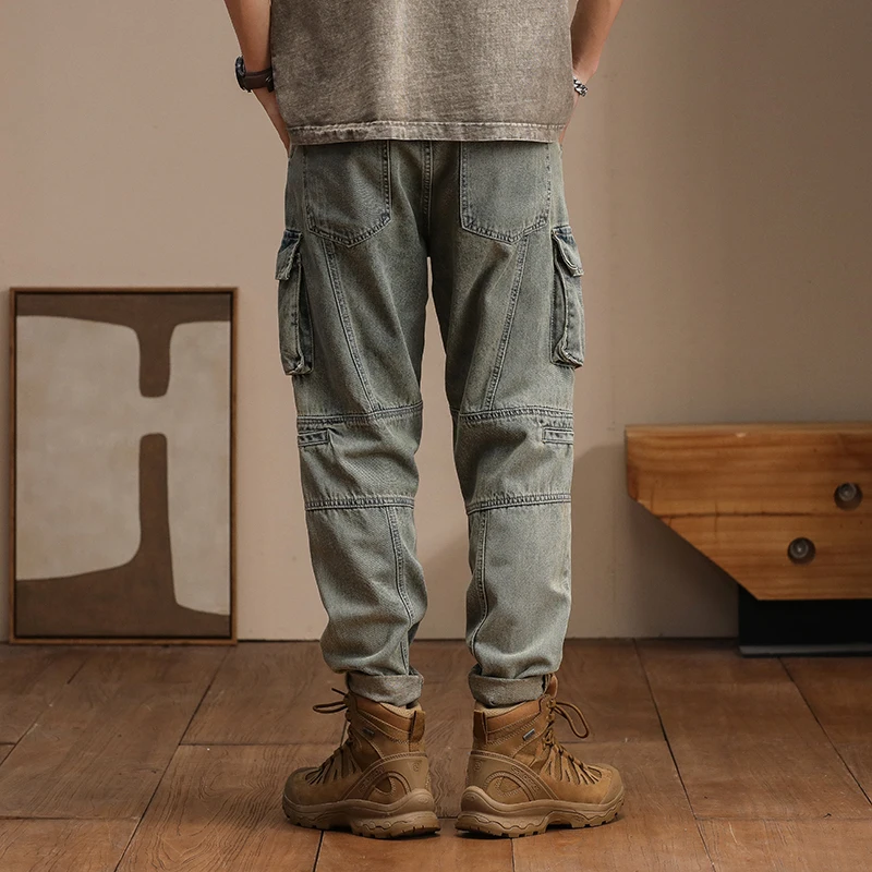 Jeans sarouel multi-poches pour hommes, vêtements décontractés rétro et nostdéchiré, streetwear cargo pour hommes, Europe et Amérique