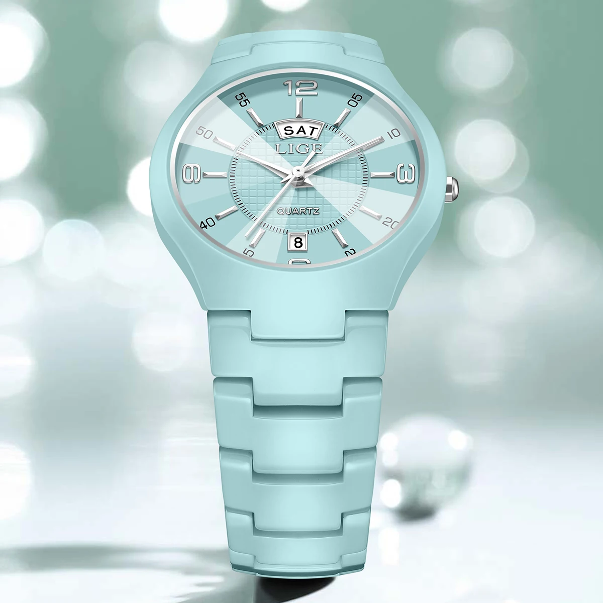 LIGE Jam Tangan Wanita Kuarsa Elegan Mewah Jam Tangan Wanita Dial Kecil Keramik Modis Jam Tangan Wanita Tampilan Tanggal Minggu Jam Tangan Wanita Reloj Mujer