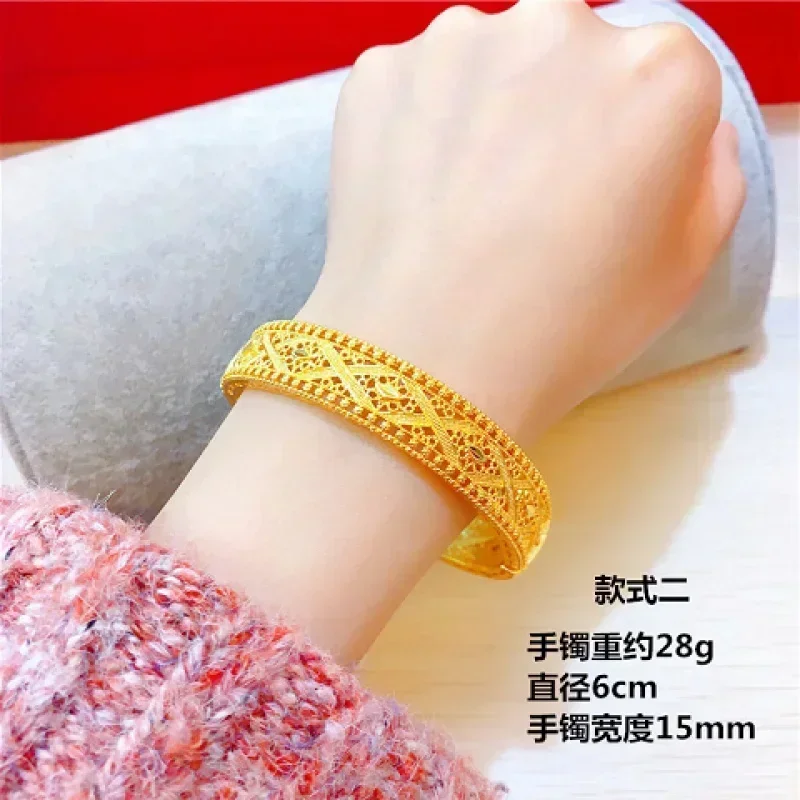 

High quality real gold 24K bracelet 999 hollow dragon and phoenix open bracelet AU999 metal stamp womens jewelry