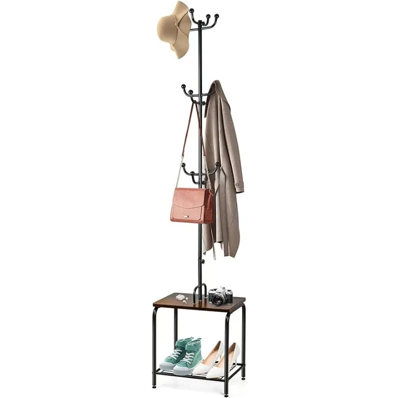 

Hall Tree with Bench and Shoe Storage,Coat Racks Freestanding,Coat Tree with 12 Hooks for Clothes Bag Hats,