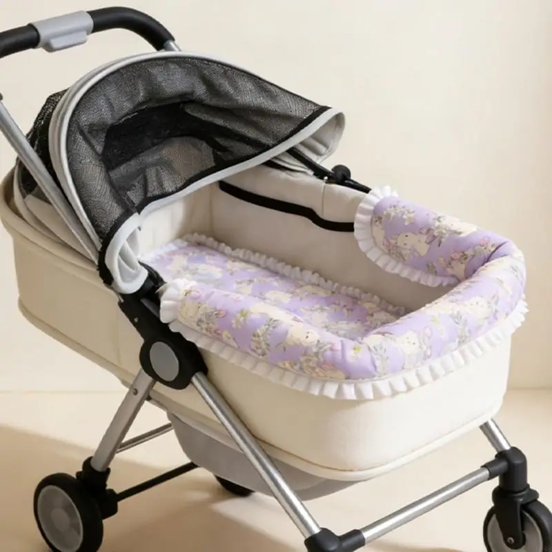 H8WB Dog Strollers Mats Plush Padding With Secure Straps Dogs Strollers