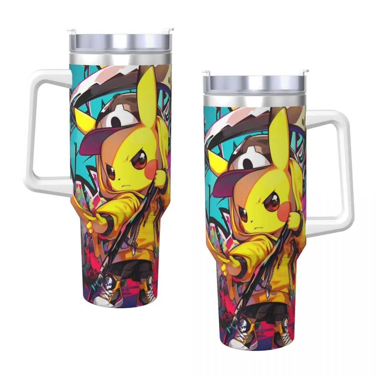 Japanese Anime Pokemon Stainless Steel Tumbler Travel Thermal Mug With Straws and Lid 40oz Car Mugs Hot Drinks Water Bottle