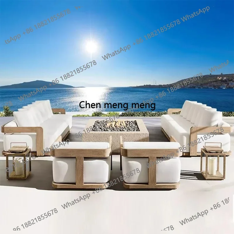 Wooden Sofa Set Patio Sectional Modular Modern Rattan Rope Couch Seating Aluminum Teak Wood Outdoor Garden Furniture Set  A178