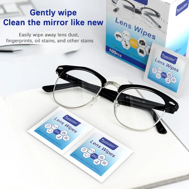 100pcs Glasses Cleaning Lens Wipes Sunglasses Mobile Phone Screen Wipes Pre-Moistened Individually Wrapped No Scratches Stripes