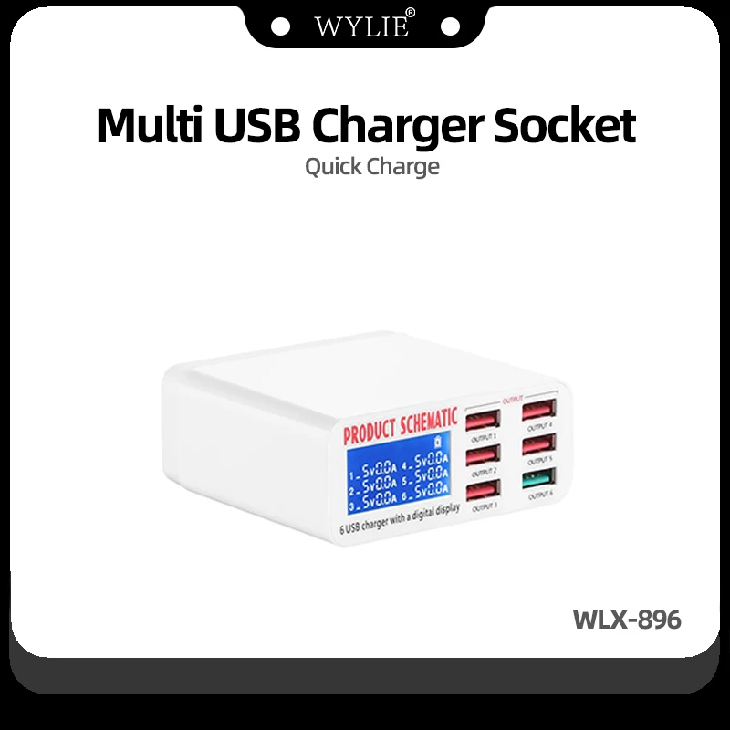 WYLIE WLX-896 Multi USB Charger Socket Quick Charge 3.0 Charging Station Fast Charger Adapter LCD Display For IPhone Android