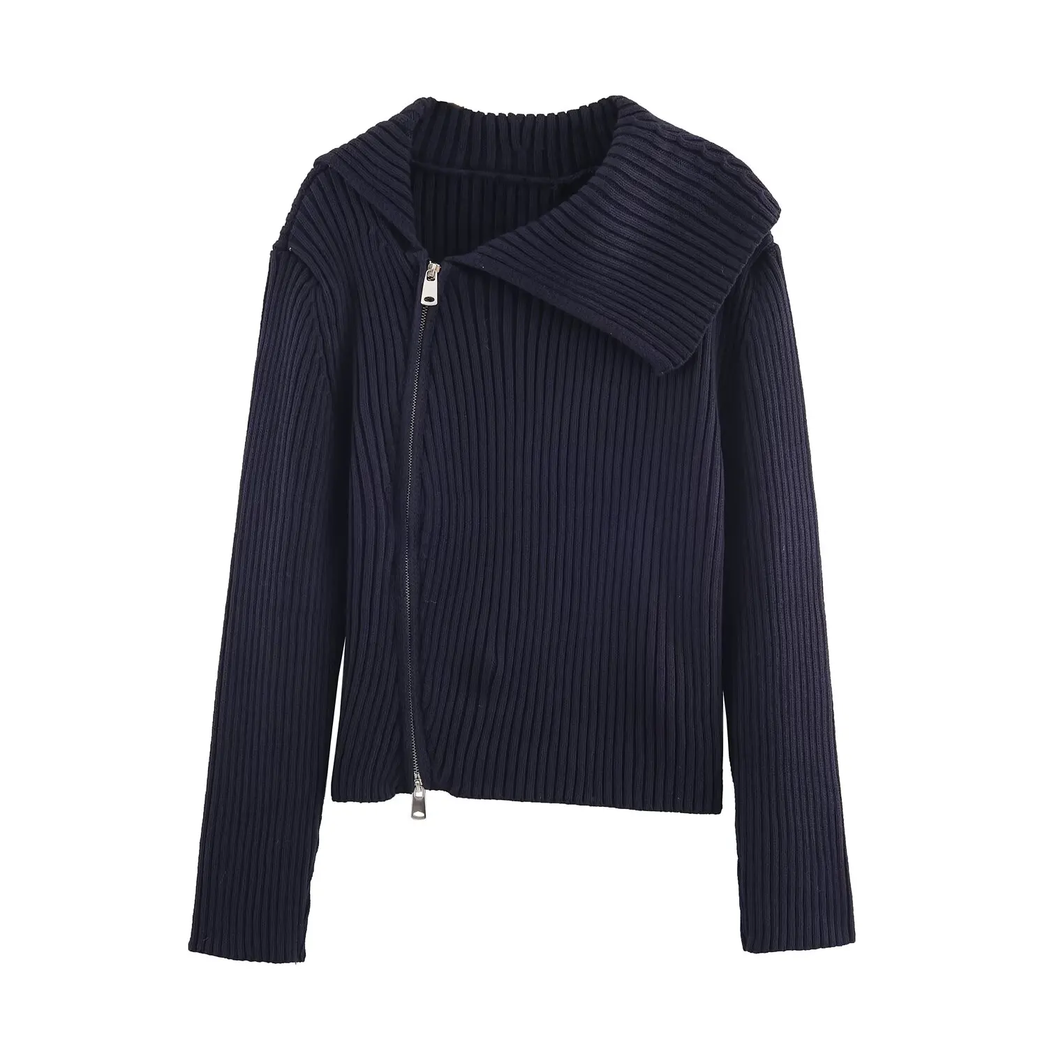 

Topenomi Knitted Cardigan Women 2025 Autumn Winter Lapel Double Zipper Short Sweater Coats Simple Fashion All Match Jumper Tops