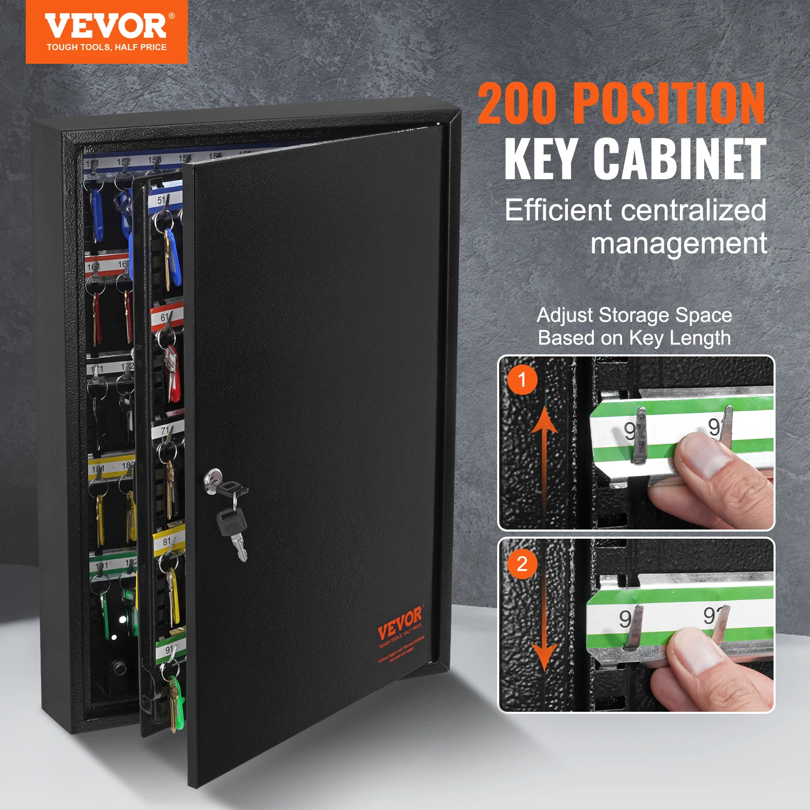 VEVOR 48/100/200-Key Cabinet Key Lock Box W/ Adjustable Racks Security Key Storage Box Key Organizer for School Office Hotle