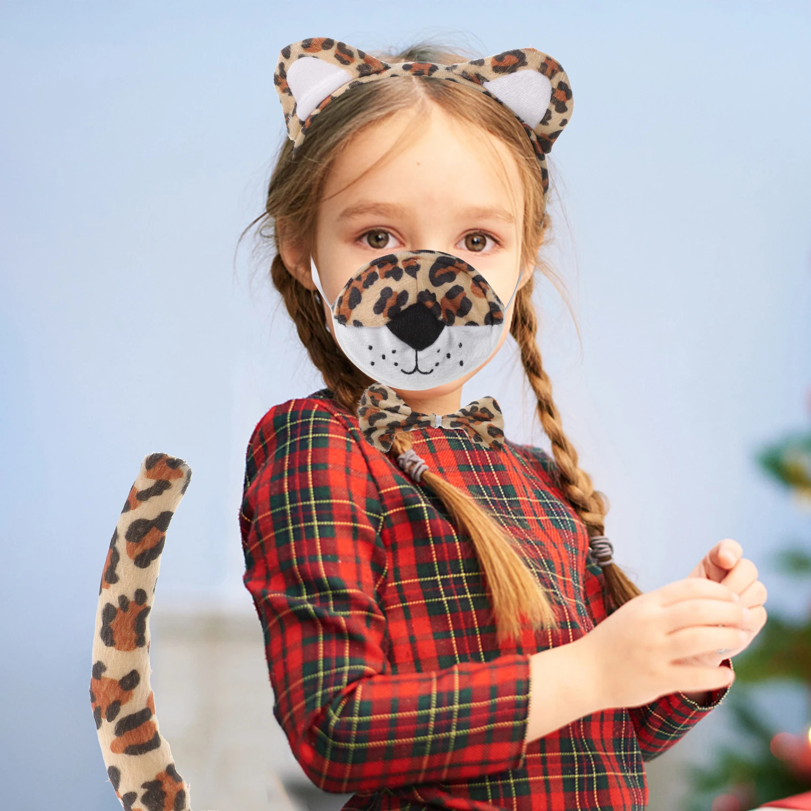 

Kids Nose Leopard Costume Accessories Leopard Ear Headb Tail Set Soft Cloth Fun Accessory Costume Halloween