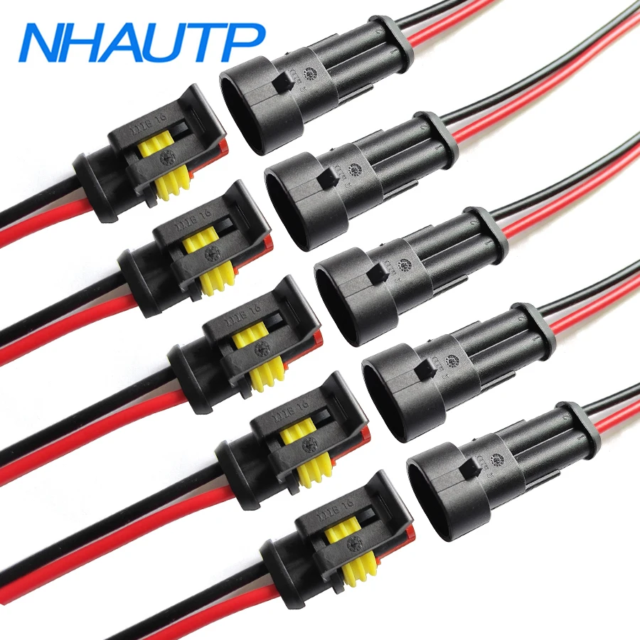 NHAUTP 10Pcs Waterproof 2 Pin Connector Wire Harness 18AWG Electrical Wires Male Female Plug Suitable For Car Truck Boat Moto