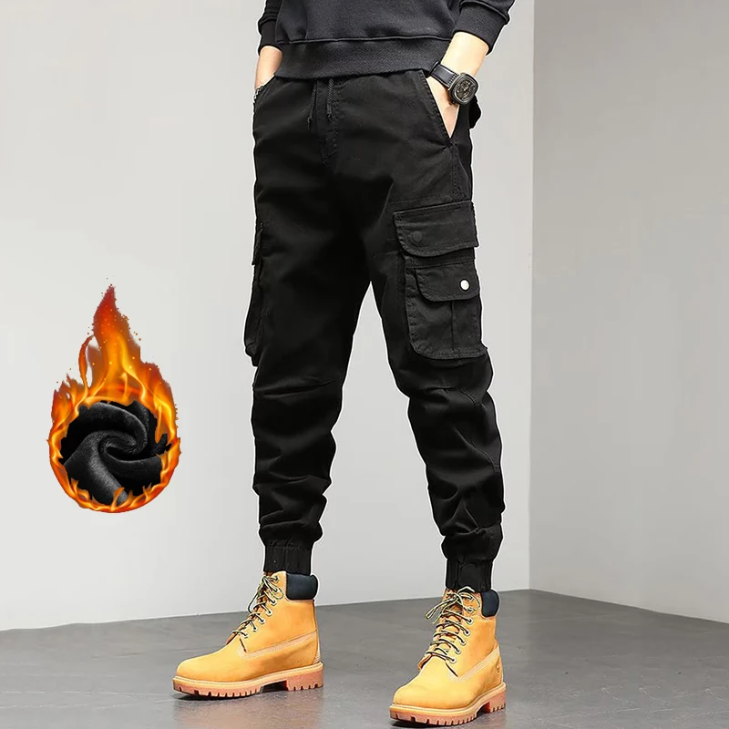 Pantalones Cargo de felpa térmicos cálidos para nieve de invierno para hombre, pantalones informales cómodos con cintura elástica, pantalones exteriores concisos y versátiles de tendencia