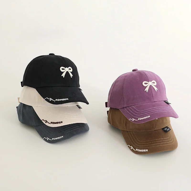 

Solid Color Bow Baby Baseball Hat Summer Cotton Kids Duck Tongue Cap Outdoor Sunshade Boys Girls Peaked Caps